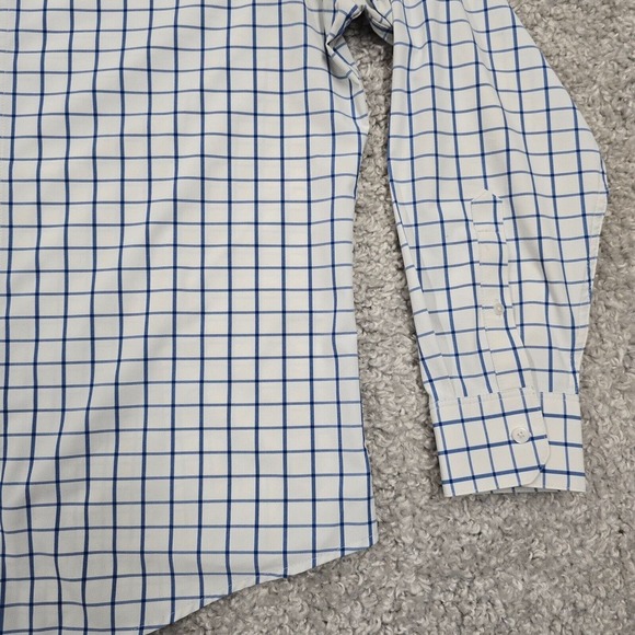 Mizzen Main Shirt Men XL White Blue Check Leeward Button Trim Fit Stretch Office - Picture 3 of 11
